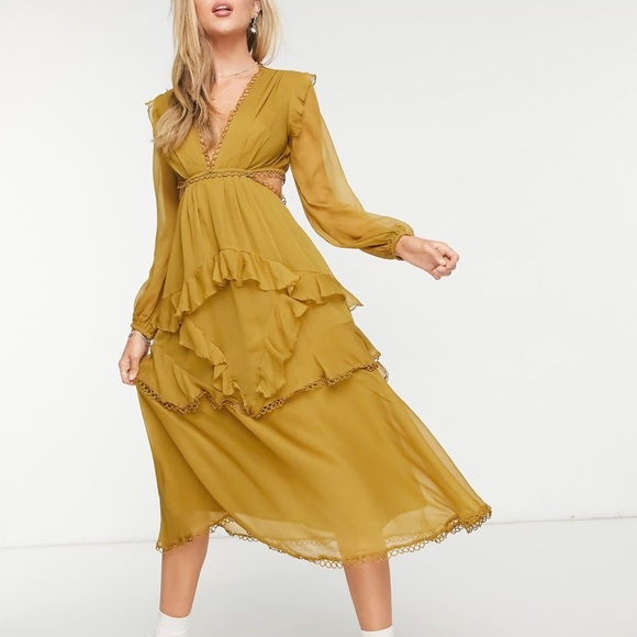 ASOS Dresses & Skirts - ASOS Elegant Mustard Ruffle Dress